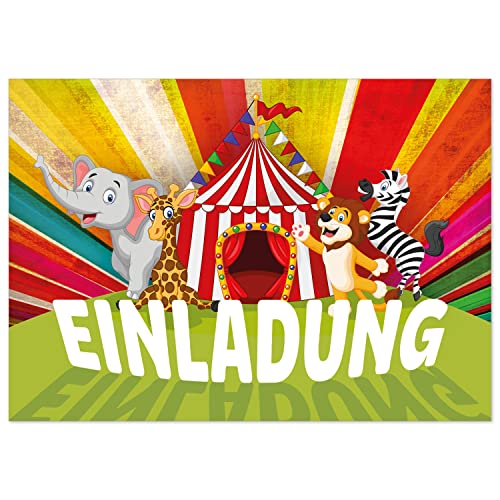 8 Einladungskarten Kindergeburtstag mit Umschlägen, Zirkus Tiere Zoo, Karte Geburtstag Einladung zum Ausfüllen von Einladungskarten Manufaktur Hamburg