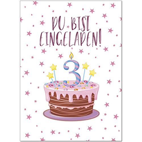 8 Einladungskarten Kindergeburtstag mit Umschlägen, zum 3. Kindergeburtstag für Mädchen Rosa, Karte Geburtstag Einladung zum Ausfüllen 8 Einladungskarten Kindergeburtstag mit Umschlägen, zum 3. Kindergeburtstag für Mädchen Rosa, Karte Geburtstag Einladung zum Ausfüllen von Einladungskarten Manufaktur Hamburg