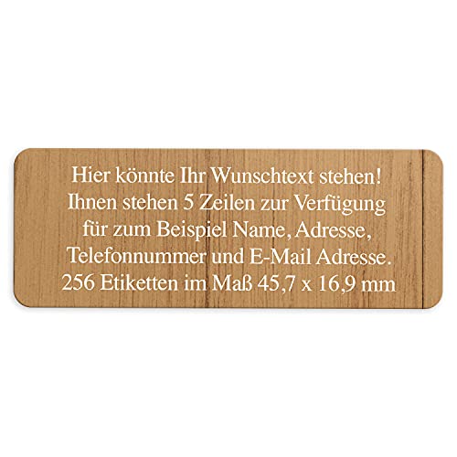 Adress-Aufkleber | PERSONALISIERT | 256 Stück | kleine Etiketten mit Wunsch-Text Holzoptik | für Namen und Adressen von Einladungskarten Manufaktur Hamburg