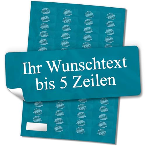 Adress-Aufkleber | PERSONALISIERT | 256 Stück | kleine Etiketten mit Wunsch-Text Türkis 1 | Schrift Weiß | für Namen und Adressen von Einladungskarten Manufaktur Hamburg