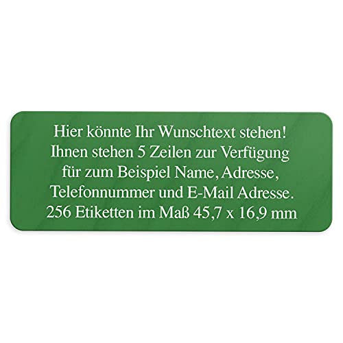 Adress-Aufkleber | PERSONALISIERT | 256 Stück | kleine Etiketten mit Wunsch-Text grünes Muster 2| Schrift Weiß | für Namen und Adressen von Einladungskarten Manufaktur Hamburg