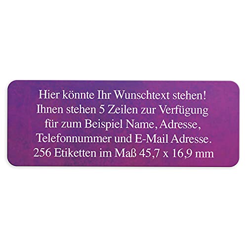 Adress-Aufkleber | PERSONALISIERT | 256 Stück | kleine Etiketten mit Wunsch-Text lila verlauf | Schrift Weiß | für Namen und Adressen von Einladungskarten Manufaktur Hamburg