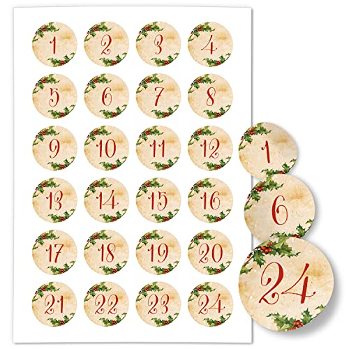 Adventskalender-Zahlen Aufkleber 1 bis 24 / Vintage Zahlen rot/Etiketten/Sticker/Weihnachtskalender/Advent/Rund/DIY/zum Aufkleben Adventskalender-Zahlen Aufkleber 1 bis 24 / Vintage Zahlen rot/Etiketten/Sticker/Weihnachtskalender/Advent/Rund/DIY/zum Aufkleben von Einladungskarten Manufaktur Hamburg