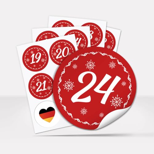 Adventskalender Zahlen Aufkleber, 24 Stück rund 4 cm - klassisch rot - Weihnachtskalender Zahlen Etiketten für Adventskalender Etiketten für Geschenke und Kalender Adventskalender Zahlen Aufkleber, 24 Stück rund 4 cm - klassisch rot - Weihnachtskalender Zahlen Etiketten für Adventskalender Etiketten für Geschenke und Kalender von Einladungskarten Manufaktur Hamburg
