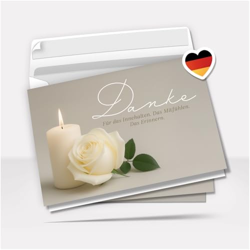 Danksagung Trauer mit Text | 10 Danke Klappkarten mit Umschlag | Weisse Kerzen Rosen | Dankeskarten | Trauerkarten Danksagungskarten A6 Faltkarte | Doppelkarte von Einladungskarten Manufaktur Hamburg