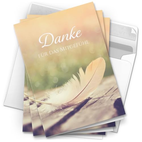 Danksagungskarten Trauer – 10 Stück mit Umschlägen – Motiv: Feder – Trauerkarten Danksagung mit Text – Dankeskarten Trauer nach Beerdigung Danksagungskarten Trauer – 10 Stück mit Umschlägen – Motiv: Feder – Trauerkarten Danksagung mit Text – Dankeskarten Trauer nach Beerdigung von Einladungskarten Manufaktur Hamburg
