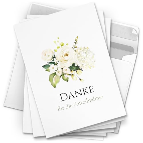 Danksagungskarten Trauer – 10 Stück mit Umschlägen – Motiv: Weisse Rosen – Trauerkarten Danksagung mit Text – Dankeskarten Trauer nach Beerdigung Danksagungskarten Trauer – 10 Stück mit Umschlägen – Motiv: Weisse Rosen – Trauerkarten Danksagung mit Text – Dankeskarten Trauer nach Beerdigung von Einladungskarten Manufaktur Hamburg