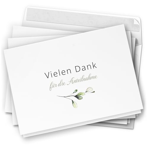 Danksagungskarten Trauer – 20 Klappkarten mit Umschlägen – Motiv: Zarte Blätter– Trauerkarten Danksagung Vielen Dank für Anteilnahme mit Text – Dankeskarten Trauer nach Beerdigung Danksagungskarten Trauer – 20 Klappkarten mit Umschlägen – Motiv: Zarte Blätter– Trauerkarten Danksagung Vielen Dank für Anteilnahme mit Text – Dankeskarten Trauer nach Beerdigung von Einladungskarten Manufaktur Hamburg
