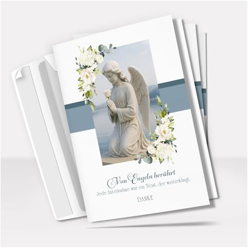 Danksagungskarten Trauer mit Text | 10 Danke Klappkarten mit Umschlag | Engel am Strand mit Rosen | Dankeskarten | Trauerkarten Danksagung A6 Faltkarte | Doppelkarte Danksagungskarten Trauer mit Text | 10 Danke Klappkarten mit Umschlag | Engel am Strand mit Rosen | Dankeskarten | Trauerkarten Danksagung A6 Faltkarte | Doppelkarte von Einladungskarten Manufaktur Hamburg