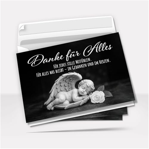 Danksagungskarten Trauer mit Text | 10 Danke Klappkarten mit Umschlag | Schlafender Engel mit Rose | Dankeskarten | Trauerkarten Danksagung A6 Faltkarte | Doppelkarte Danksagungskarten Trauer mit Text | 10 Danke Klappkarten mit Umschlag | Schlafender Engel mit Rose | Dankeskarten | Trauerkarten Danksagung A6 Faltkarte | Doppelkarte von Einladungskarten Manufaktur Hamburg