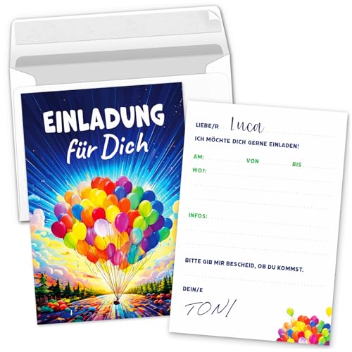 Einladungskarten Kindergeburtstag – 8 Karten Set mit Umschlägen | Einladungen Kinder Geburtstag | Bunte Ballons | Einladung für Kinder zum Ausfüllen Einladungskarten Kindergeburtstag – 8 Karten Set mit Umschlägen | Einladungen Kinder Geburtstag | Bunte Ballons | Einladung für Kinder zum Ausfüllen von Einladungskarten Manufaktur Hamburg
