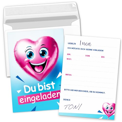 Einladungskarten Kindergeburtstag – 8 Karten Set mit Umschlägen | Einladungen Kinder Geburtstag | Herz Rosa | Einladung für Kinder zum Ausfüllen von Einladungskarten Manufaktur Hamburg