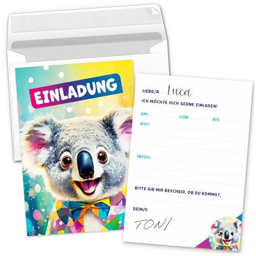Einladungskarten Kindergeburtstag – 8 Karten Set mit Umschlägen | Einladungen Kinder Geburtstag | Koala | Einladung für Kinder zum Ausfüllen von Einladungskarten Manufaktur Hamburg
