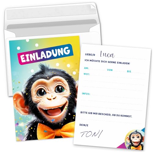 Einladungskarten Kindergeburtstag – 8 Karten Set mit Umschlägen | Einladungen Kinder Geburtstag | Niedlicher Affe | Einladung für Kinder zum Ausfüllen Einladungskarten Kindergeburtstag – 8 Karten Set mit Umschlägen | Einladungen Kinder Geburtstag | Niedlicher Affe | Einladung für Kinder zum Ausfüllen von Einladungskarten Manufaktur Hamburg