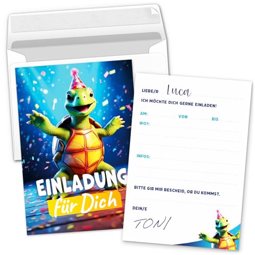 Einladungskarten Kindergeburtstag – 8 Karten Set mit Umschlägen | Einladungen Kinder Geburtstag | Schildkröte | Einladung für Kinder zum Ausfüllen Einladungskarten Kindergeburtstag – 8 Karten Set mit Umschlägen | Einladungen Kinder Geburtstag | Schildkröte | Einladung für Kinder zum Ausfüllen von Einladungskarten Manufaktur Hamburg