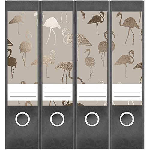 Etiketten für Ordner | Bronze Muster Flamingos | 4 breite Aufkleber für Ordnerrücken | Selbstklebende Design Ordneretiketten Rückenschilder von Einladungskarten Manufaktur Hamburg