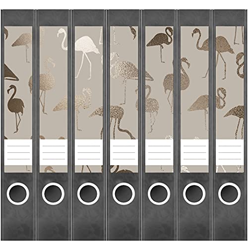 Etiketten für Ordner | Bronze Muster Flamingos | 7 Aufkleber für schmale Ordnerrücken | Selbstklebende Design Ordneretiketten Rückenschilder von Einladungskarten Manufaktur Hamburg