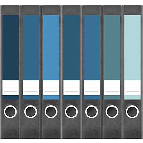 Etiketten für Ordner | Farbmix Blau 3 | 7 Aufkleber für schmale Ordnerrücken | Selbstklebende Design Ordneretiketten Rückenschilder von Einladungskarten Manufaktur Hamburg