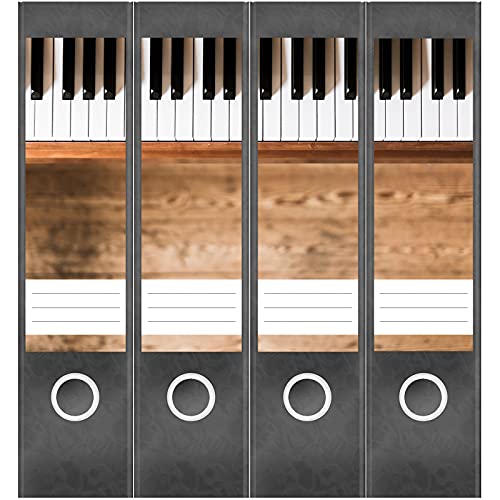 Etiketten für Ordner | Klavier Tasten Musik | 4 breite Aufkleber für Ordnerrücken | Selbstklebende Design Ordneretiketten Rückenschilder von Einladungskarten Manufaktur Hamburg