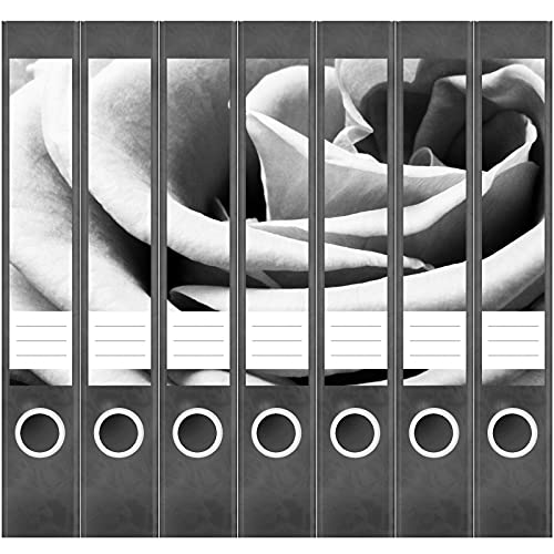 Etiketten für Ordner | Rose schwarz weiß | 14 Aufkleber für schmale Ordnerrücken | Selbstklebende Design Ordneretiketten Rückenschilder von Einladungskarten Manufaktur Hamburg