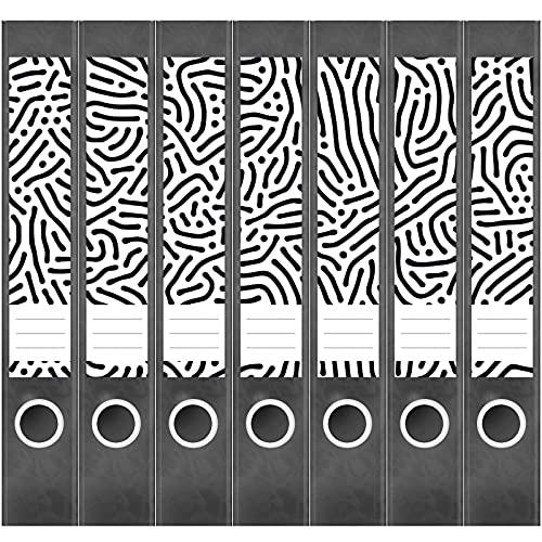 Etiketten für Ordner | Schwarz Weisse Muster Kunst 2 | 7 Aufkleber für schmale Ordnerrücken | Selbstklebende Design Ordneretiketten Rückenschilder von Einladungskarten Manufaktur Hamburg