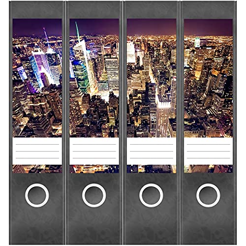 Etiketten für Ordner | Stadt Skyline New York | 4 breite Aufkleber für Ordnerrücken | Selbstklebende Design Ordneretiketten Rückenschilder von Einladungskarten Manufaktur Hamburg
