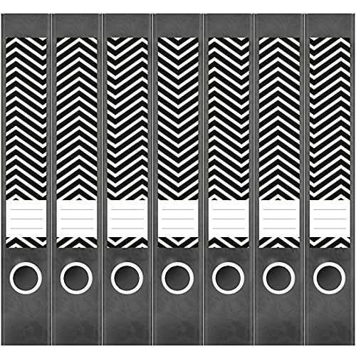 Etiketten für Ordner | Weisse Zacken auf Schwarz | 7 Aufkleber für schmale Ordnerrücken | Selbstklebende Design Ordneretiketten Rückenschilder von Einladungskarten Manufaktur Hamburg
