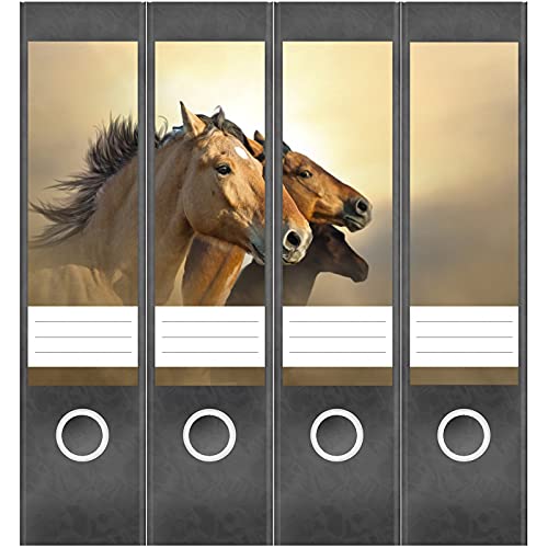 Etiketten für Ordner | drei Pferde | 4 breite Aufkleber für Ordnerrücken | Selbstklebende Design Ordneretiketten Rückenschilder von Einladungskarten Manufaktur Hamburg