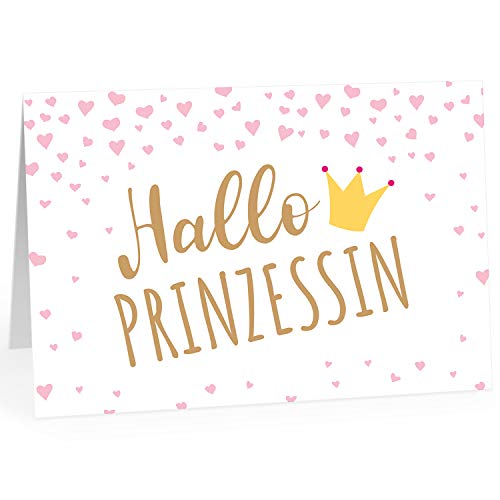 Große Design Glückwunsch-Karte XXL (A4) zur Geburt, Motiv: Hallo Prinzessin, rosa Herzen, Tochter Mädchen/mit Umschlag/Edle Klappkarte/Maxi Gruß-Karte/Baby geboren/Gratulation Eltern von Einladungskarten Manufaktur Hamburg