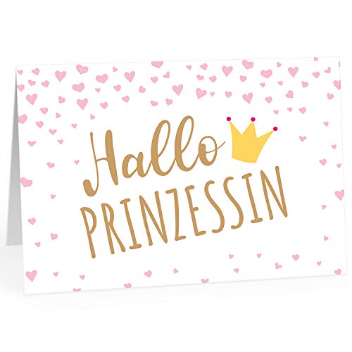 Große Design Glückwunsch-Karte XXL (A4) zur Geburt, Motiv: Hallo Prinzessin, rosa Herzen, Tochter Mädchen/mit Umschlag/Edle Klappkarte/Maxi Gruß-Karte/Baby geboren/Gratulation Eltern von Einladungskarten Manufaktur Hamburg