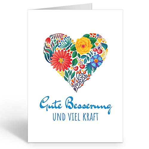 Große Grußkarte XXL (A4) Gute Besserung/Herz aus Blumen bunt/mit Umschlag/Edle Design Klappkarte/Krank/Gesundheit/im Krankenhaus/Extra Groß/Edle Maxi Genesungskarte von Einladungskarten Manufaktur Hamburg