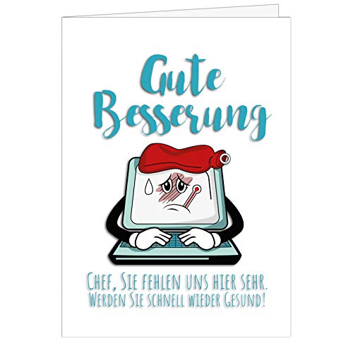 Große Grußkarte XXL (A4) Gute Besserung/Kranker Laptop/Chef/mit Umschlag/Edle Design Klappkarte/Krank/Gesundheit/im Krankenhaus/Extra Groß/Edle Maxi Genesungskarte von Einladungskarten Manufaktur Hamburg