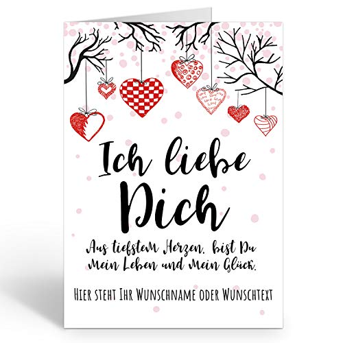 Große Ich Liebe Dich XXL-Karte zum Aufklappen (DIN A4) PERSONALISIERT - Herzen Vintage modern - mit Umschlag/Edle Design Klappkarte/Geburtstag/Valentinstag/Extra Groß/Gutschein von Einladungskarten Manufaktur Hamburg