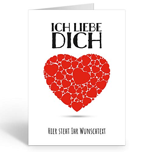 Große Ich Liebe Dich XXL-Karte zum Aufklappen (DIN A4) PERSONALISIERT - Mit roten Herzen/Herz schön - mit Umschlag/Edle Design Klappkarte/Geburtstag/Valentinstag/Extra Groß/Gutschein von Einladungskarten Manufaktur Hamburg