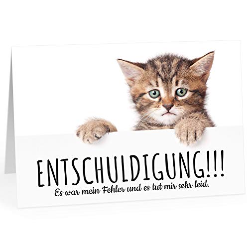 Große XXL (A4) Klappkarte mit Umschlag/Süße Katze - Es war mein Fehler/Sorry/Entschuldigung/Verzeih mir/Entschuldigen von Einladungskarten Manufaktur Hamburg