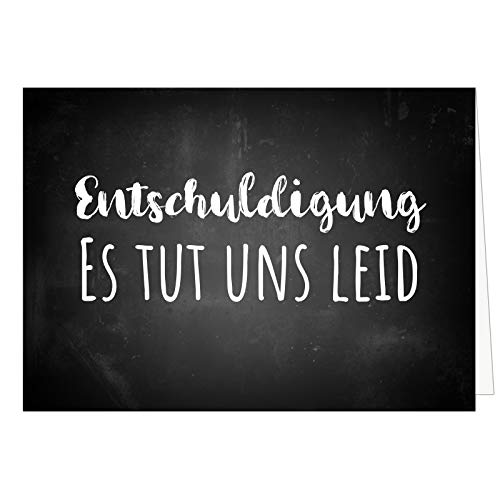 Große XXL (A4) Klappkarte mit Umschlag/Es tut uns leid Tafel-Look schwarz weiss/Sorry/Entschuldigung/Verzeih mir/Entschuldigen von Einladungskarten Manufaktur Hamburg