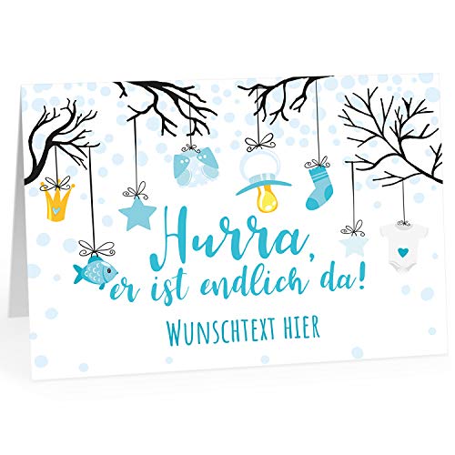 Große XXL Glückwunschkarte zur Geburt (DIN A4) PERSONALISIERT - Schöne Klappkarte für einen Jungen/Boy - mit Umschlag/Edles Design/Baby/Willkommen/Eltern/Extra Groß von Einladungskarten Manufaktur Hamburg
