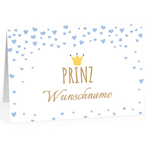 Große XXL Glückwunschkarte zur Geburt (DIN A4) PERSONALISIERT Wunschname- Prinz Blau Junge - mit Umschlag/Edle Design Klappkarte/Baby/Willkommen/Eltern/Extra Groß von Einladungskarten Manufaktur Hamburg