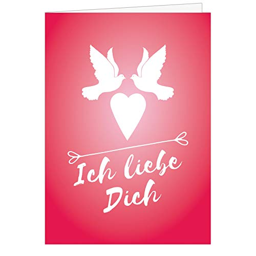 Große XXL Karte mit Umschlag (A4) /Motiv 2 Tauben auf Rot - Ich liebe Dich/Edle Design Klappkarte/Hochzeit/Liebe/Hochzeitstag/Valentinstag/Heiratsantrag/Edle Maxi-Karte von Einladungskarten Manufaktur Hamburg
