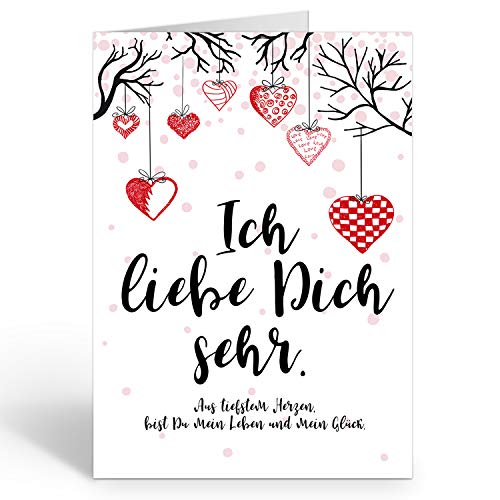 Große XXL Karte mit Umschlag (A4) /Motiv Ich liebe Dich sehr, hängende Herzen/Edle Design Klappkarte/Hochzeit/Liebe/Hochzeitstag/Valentinstag/Heiratsantrag/Edle Maxi-Karte von Einladungskarten Manufaktur Hamburg