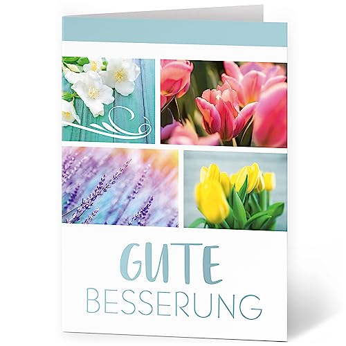 Grußkarte XXL (A4) Gute Besserung Blumen Collage mit Umschlag Klappkarte Krank Krankenhaus Extra Groß Maxi Genesungskarte von Einladungskarten Manufaktur Hamburg