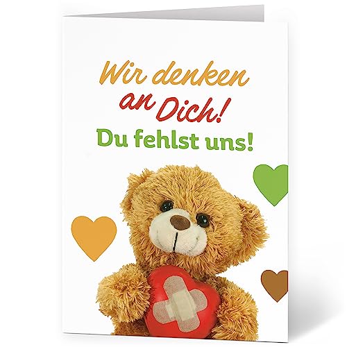 Grußkarte XXL (A4) Gute Besserung Teddy Herz mit Umschlag Klappkarte Krank Krankenhaus Extra Groß Maxi Genesungskarte von Einladungskarten Manufaktur Hamburg