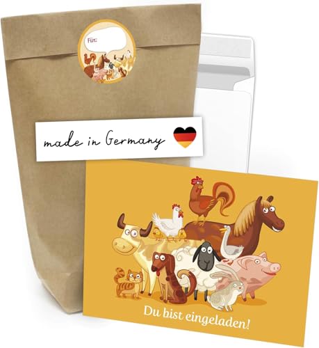 Kindergeburtstag Einladung Set mit je 8 Einladungskarten, Umschlägen, Mitgebsel-Tüten und Aufkleber - Motiv Bauernhof Geburtstag Kinder Einladungen Jungen und Mädchen niedlich Kindergeburtstag Einladung Set mit je 8 Einladungskarten, Umschlägen, Mitgebsel-Tüten und Aufkleber - Motiv Bauernhof Geburtstag Kinder Einladungen Jungen und Mädchen niedlich von Einladungskarten Manufaktur Hamburg