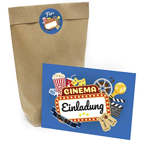 Kindergeburtstag Einladung Set mit je 8 Einladungskarten, Umschlägen, Tüten und Aufkleber - Motiv Kino Kindergeburtstag Einladung Set mit je 8 Einladungskarten, Umschlägen, Tüten und Aufkleber - Motiv Kino von Einladungskarten Manufaktur Hamburg