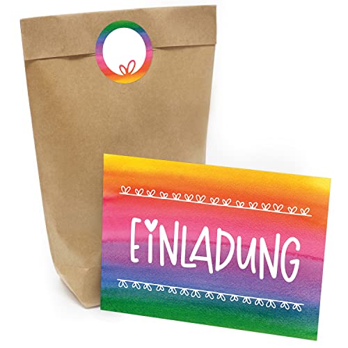 Kindergeburtstag Einladung Set mit je 8 Einladungskarten, Umschlägen, Tüten und Aufkleber - Bunte Einladung Kindergeburtstag Einladung Set mit je 8 Einladungskarten, Umschlägen, Tüten und Aufkleber - Bunte Einladung von Einladungskarten Manufaktur Hamburg