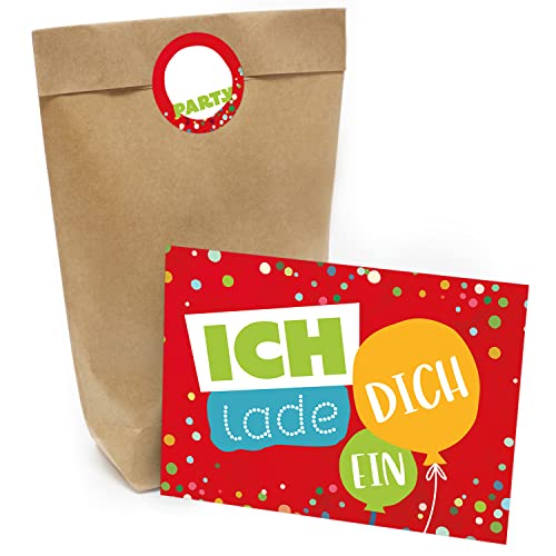Kindergeburtstag Einladung Set mit je 8 Einladungskarten, Umschlägen, Tüten und Aufkleber - Coole Einladung Ballons Konfetti rot Kindergeburtstag Einladung Set mit je 8 Einladungskarten, Umschlägen, Tüten und Aufkleber - Coole Einladung Ballons Konfetti rot von Einladungskarten Manufaktur Hamburg