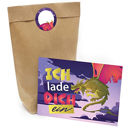 Kindergeburtstag Einladung Set mit je 8 Einladungskarten, Umschlägen, Tüten und Aufkleber - Drache in Höhle Kindergeburtstag Einladung Set mit je 8 Einladungskarten, Umschlägen, Tüten und Aufkleber - Drache in Höhle von Einladungskarten Manufaktur Hamburg