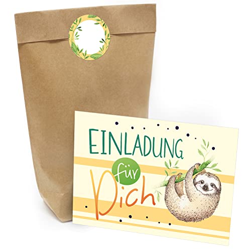 Kindergeburtstag Einladung Set mit je 8 Einladungskarten, Umschlägen, Tüten und Aufkleber - Faultier Kindergeburtstag Einladung Set mit je 8 Einladungskarten, Umschlägen, Tüten und Aufkleber - Faultier von Einladungskarten Manufaktur Hamburg