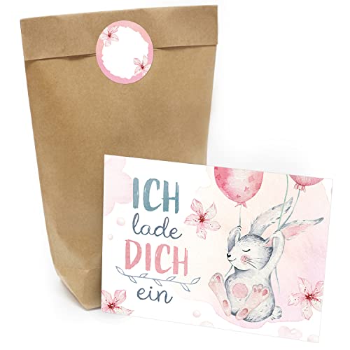 Kindergeburtstag Einladung Set mit je 8 Einladungskarten, Umschlägen, Tüten und Aufkleber - Hase mit Ballons Kindergeburtstag Einladung Set mit je 8 Einladungskarten, Umschlägen, Tüten und Aufkleber - Hase mit Ballons von Einladungskarten Manufaktur Hamburg