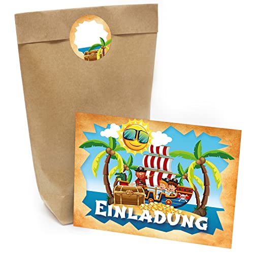 Kindergeburtstag Einladung Set mit je 8 Einladungskarten, Umschlägen, Tüten und Aufkleber - Piraten Party Boot Insel Schatzsuche Kindergeburtstag Einladung Set mit je 8 Einladungskarten, Umschlägen, Tüten und Aufkleber - Piraten Party Boot Insel Schatzsuche von Einladungskarten Manufaktur Hamburg